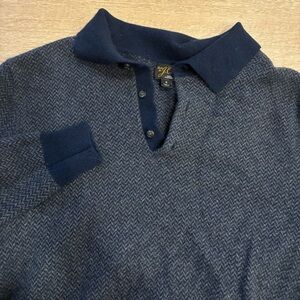 J. Crew Men’s Cashmere Herringbone Jacquard Collared Sweater Navy Gray Size S